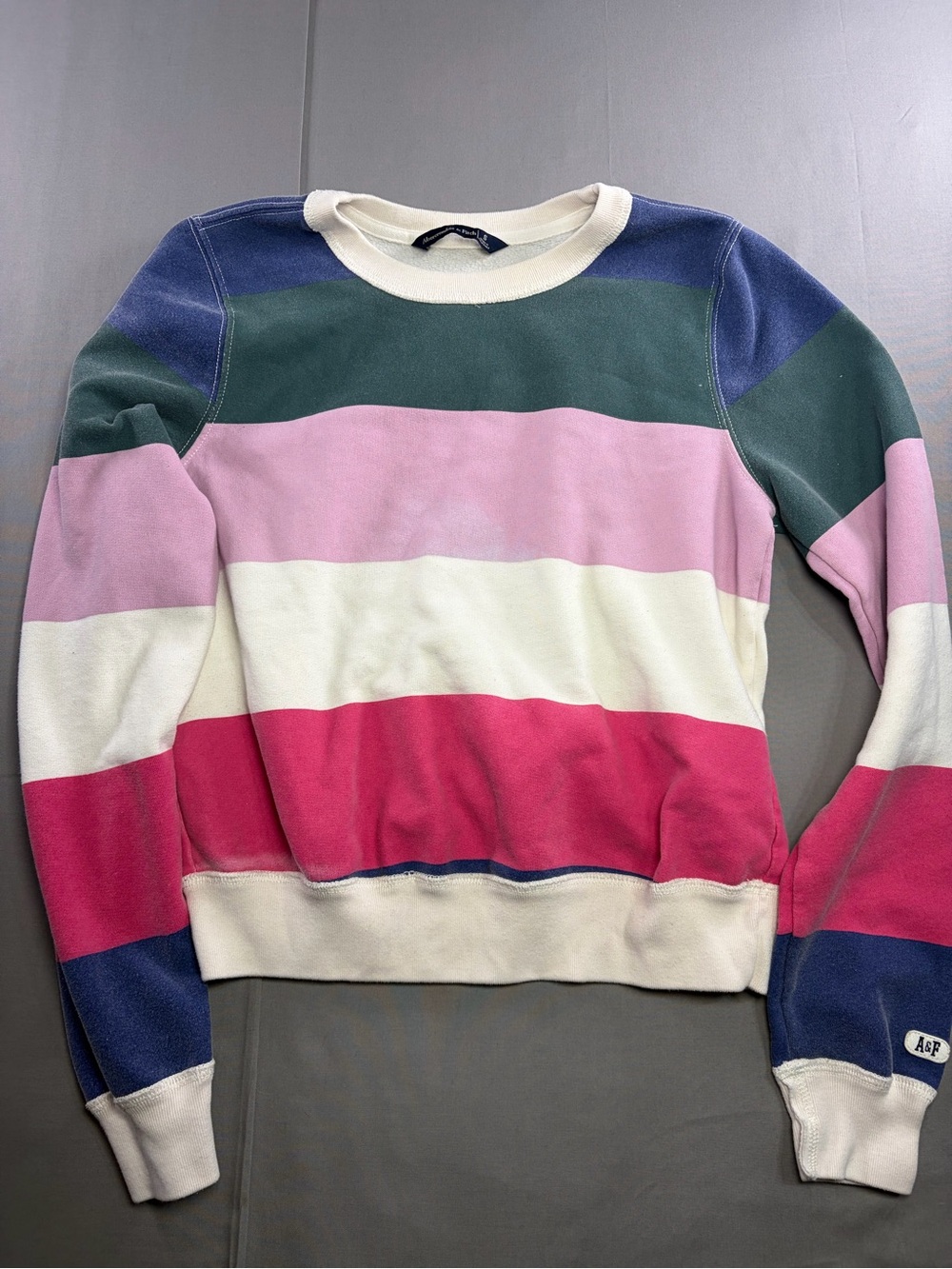 Abercrombie & Fitch Striped Crewneck Sweater - Pink, Green, Navy, White, Magenta